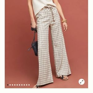 Wide leg tie waist Windowpane Trousers